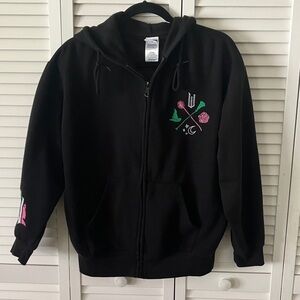 Wicked Black zip up hoodie Jacket with Green and Pink Accents Size L